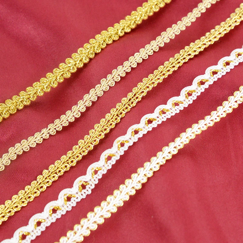 Description Picture 4 of item5Meter 8/10mm Black Gold Silver Thread Centipede Braided Lace Ribbon Trim Curve Fabric for Wedding Craft DIY Sewing Accessories