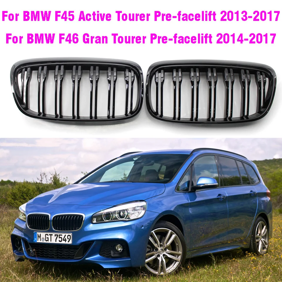 Griglia Anteriore Doppia Lamella Per BMW Serie 2 F45/F46 (2014-2018) - Nero Lucido, In ABS, Sostituzione Diretta