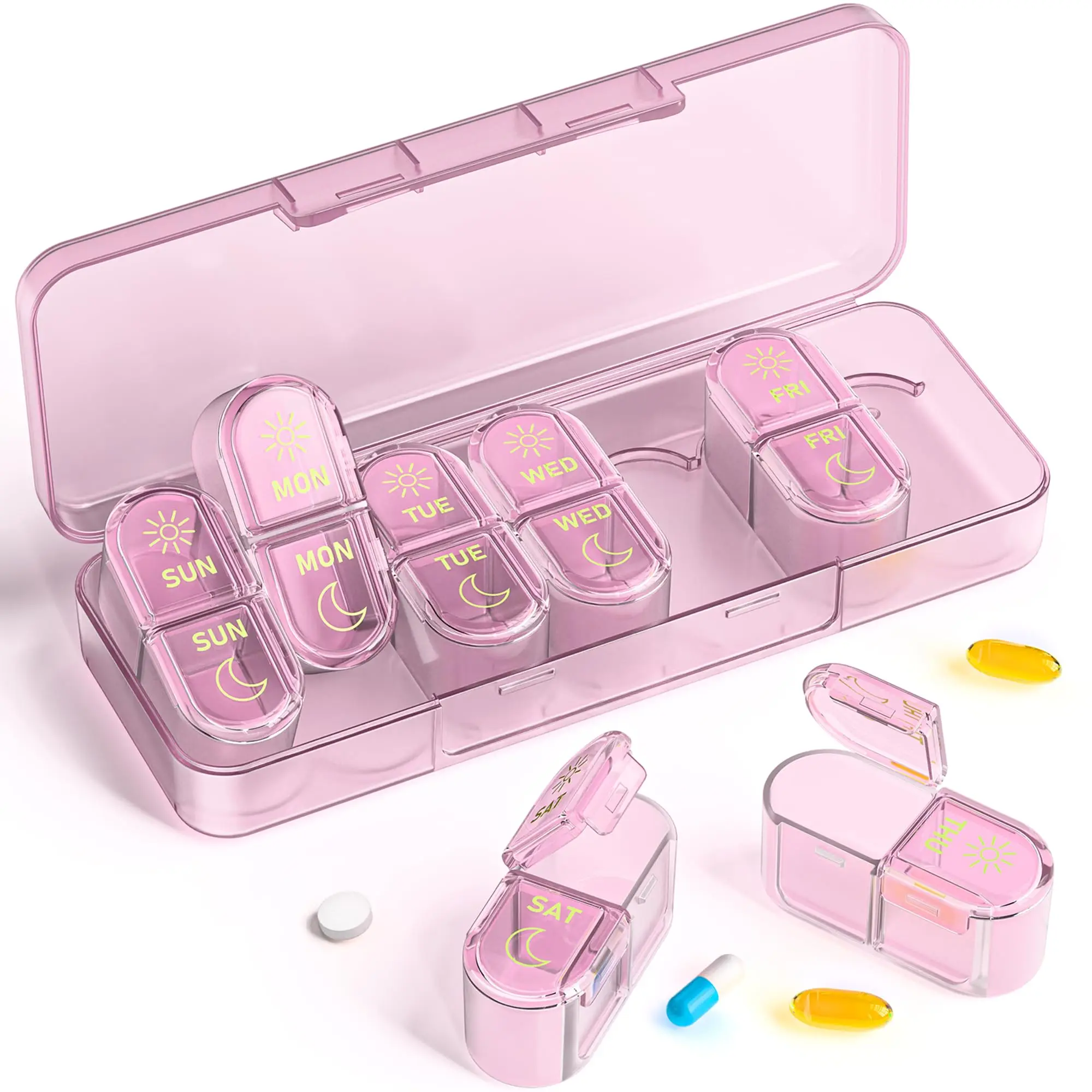 Portable Weekly AM/PM Pill Organizer for Vitamins and Medication