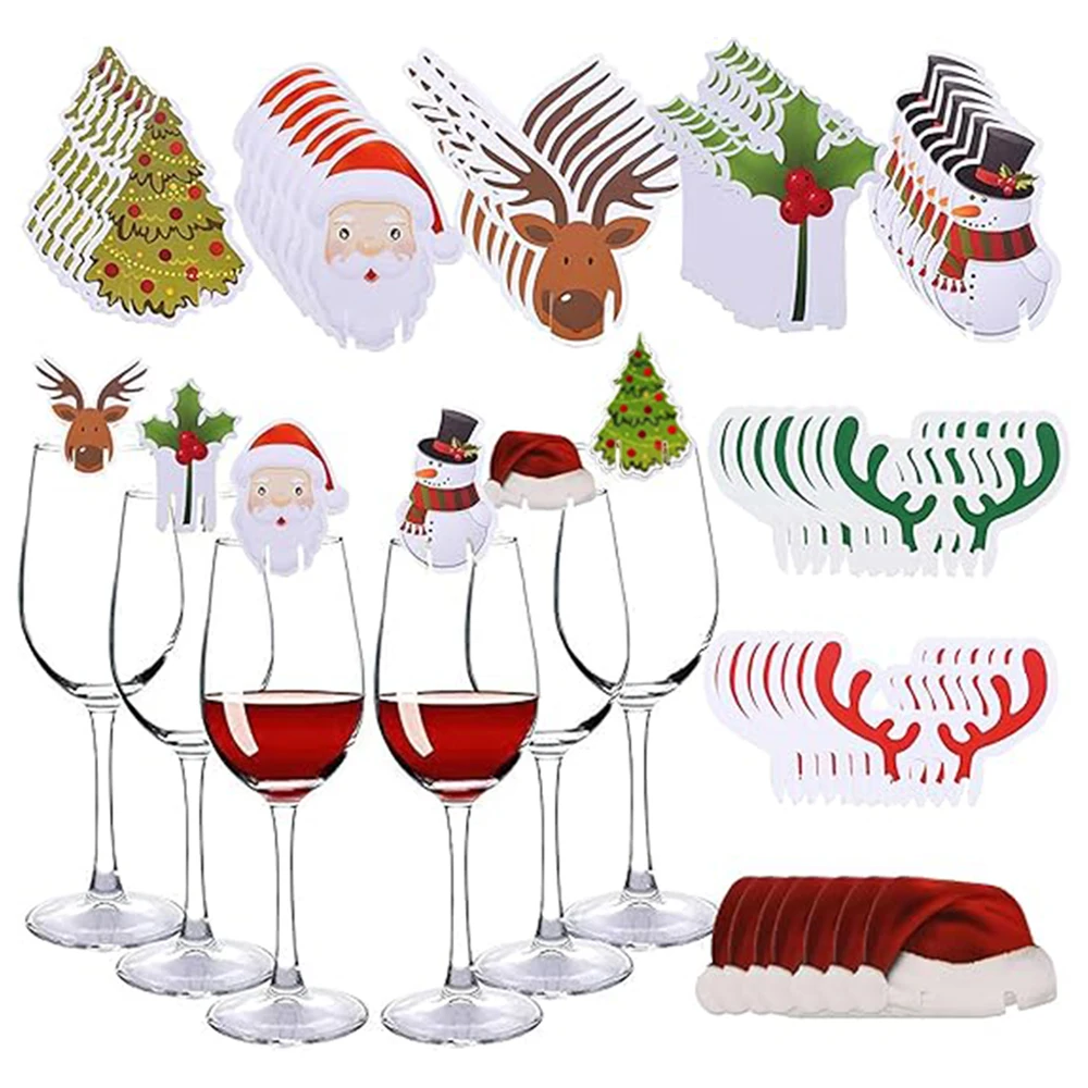 20/30Pcs Tasse Karte Santa Hut Schneemann Wein Glas Ornament 2024 Weihnachten Dekoration Home Party Navidad Noel Urlaub decor Liefert