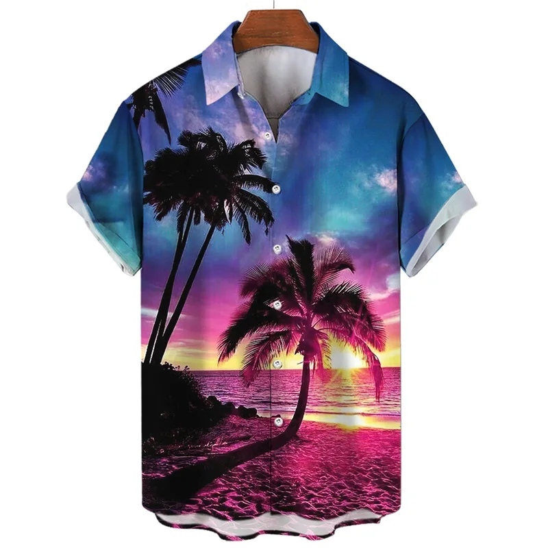 MEN HAWAIIAN SHIRT SUMMER HAWAIIAN SHIRTS MEN 3D PRINT SEASIDE BEACH VACATION SHIRT TOPS SHORT SLEEVE CASUAL MEN BLOUSE