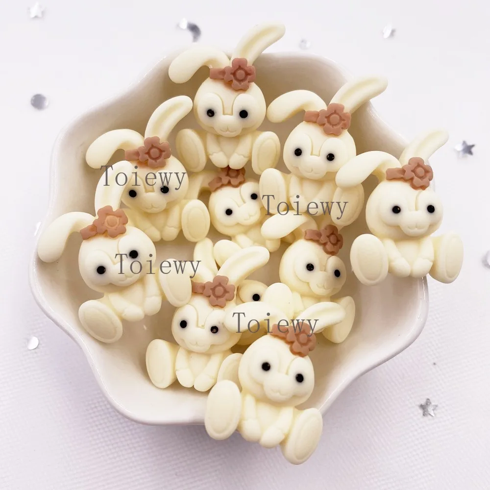 10PCS 페인트 레진 귀여운 다채로운 토끼 플랫백 스톤 피규어 스크랩북 DIY 장식품 홈 액세서리 미니어처 공예품