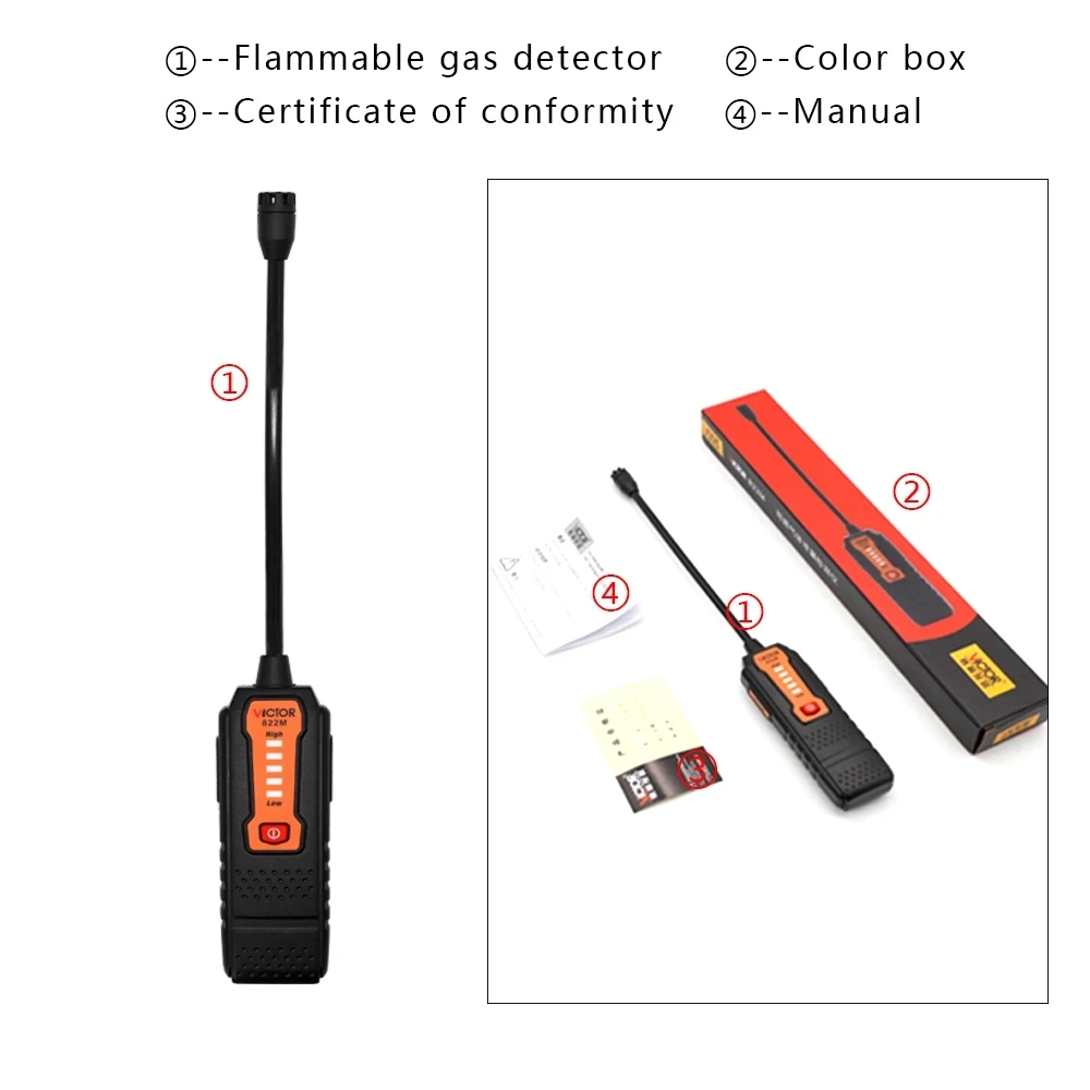 RuoShui 822M Gas Analyzer Combustible Gas Detector Port Flammable Natural Leak Location Determine Meter Tester Sound LightFe