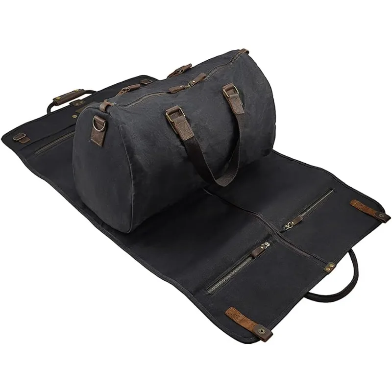 

Canvas Leather Suit Luggage Garment Bag with Shoulder Strap for Travel and Business Trips