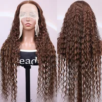 Perruques bouclées profondes cheveux humains brun chocolat 13x4 13x6 Hd perruque frontale en dentelle # Perruque avant de dentelle de vague d'eau de 4 couleurs pour les femmes 30 38 pouces 1