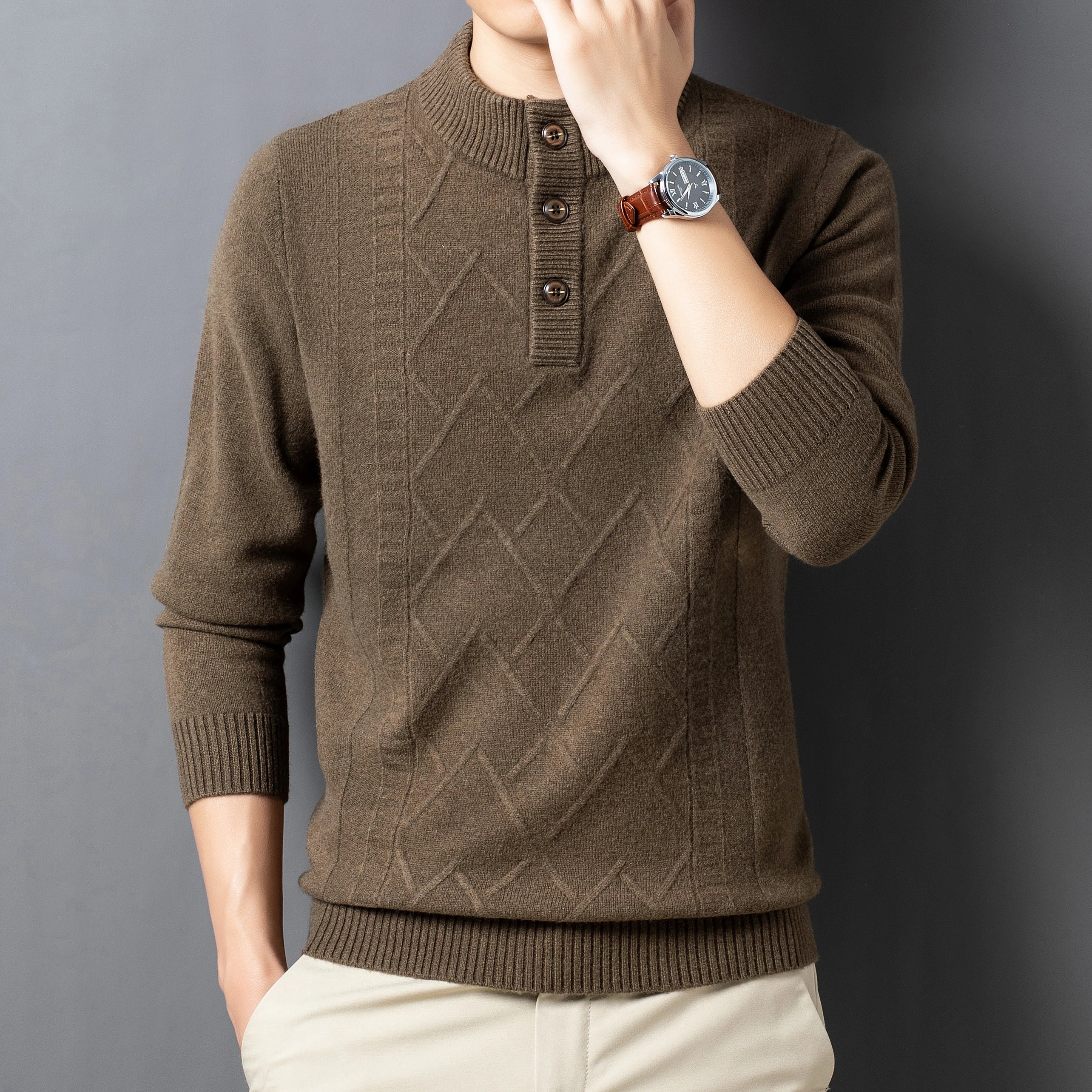 패션 겨울 100% 캐시미어 니트 스웨터 따뜻한 울 풀오버 터틀넥 Roupas Masculinas 풀오버, 남성 캐주얼 점퍼, 2023