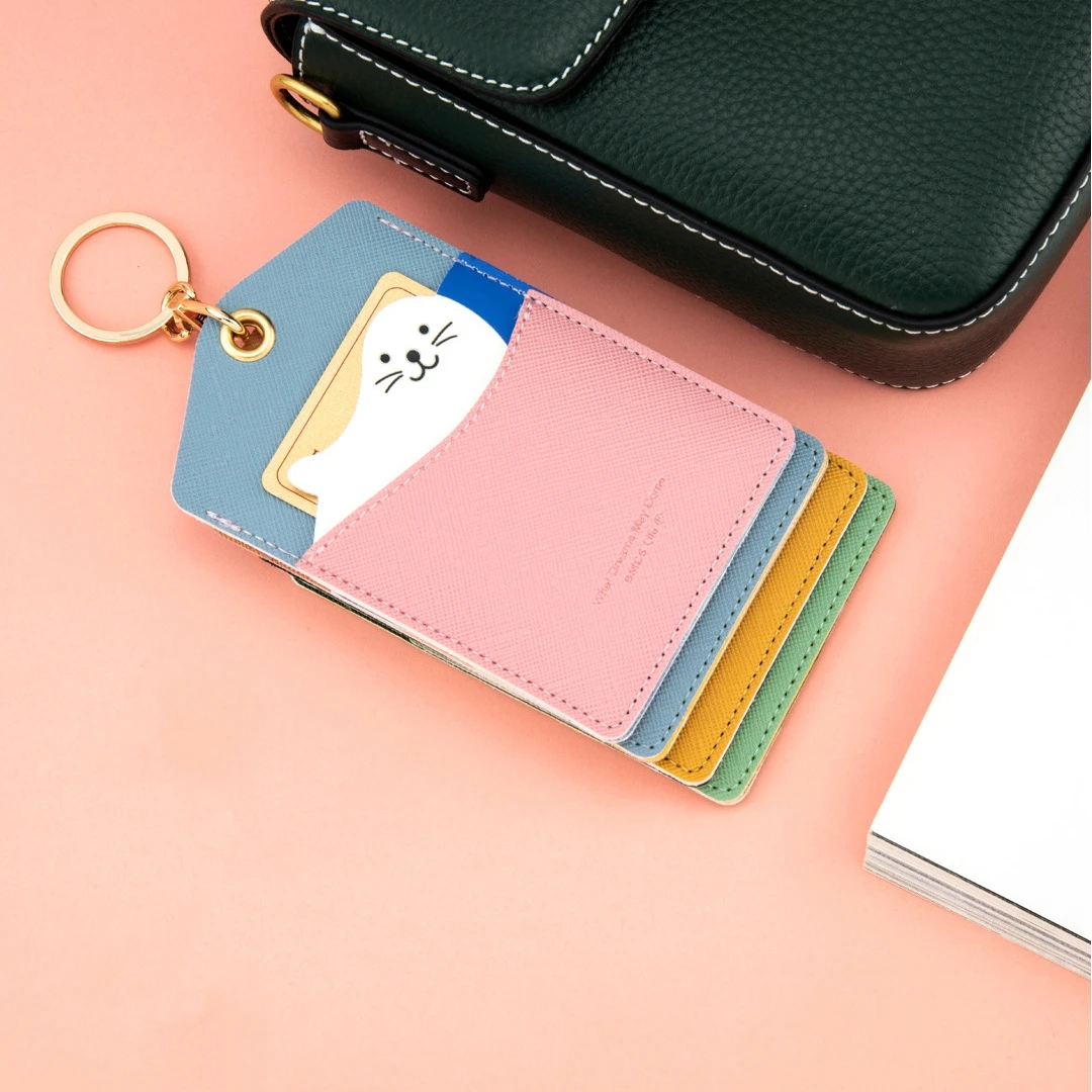 Cute Animal Key Chain Card Holder Creative PU ID Card Holder Work Card Elevator Card Pendant Keychain Credit Card Case Gift
