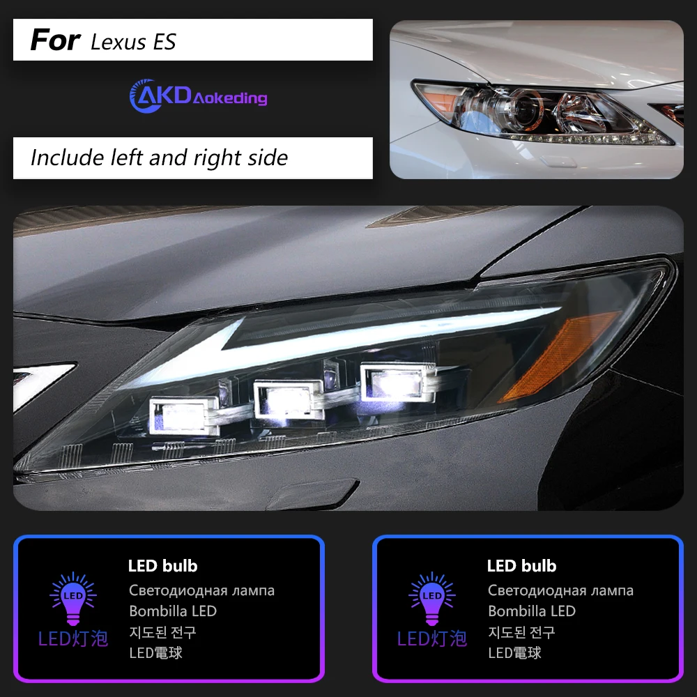 렉서스 ES300 용 AKD 헤드 램프, 헤드라이트 2013-2014, ES250 DRL H7 LED Bi Xenon 전구 어셈블리 업그레이드, 동적 신호 액세서리