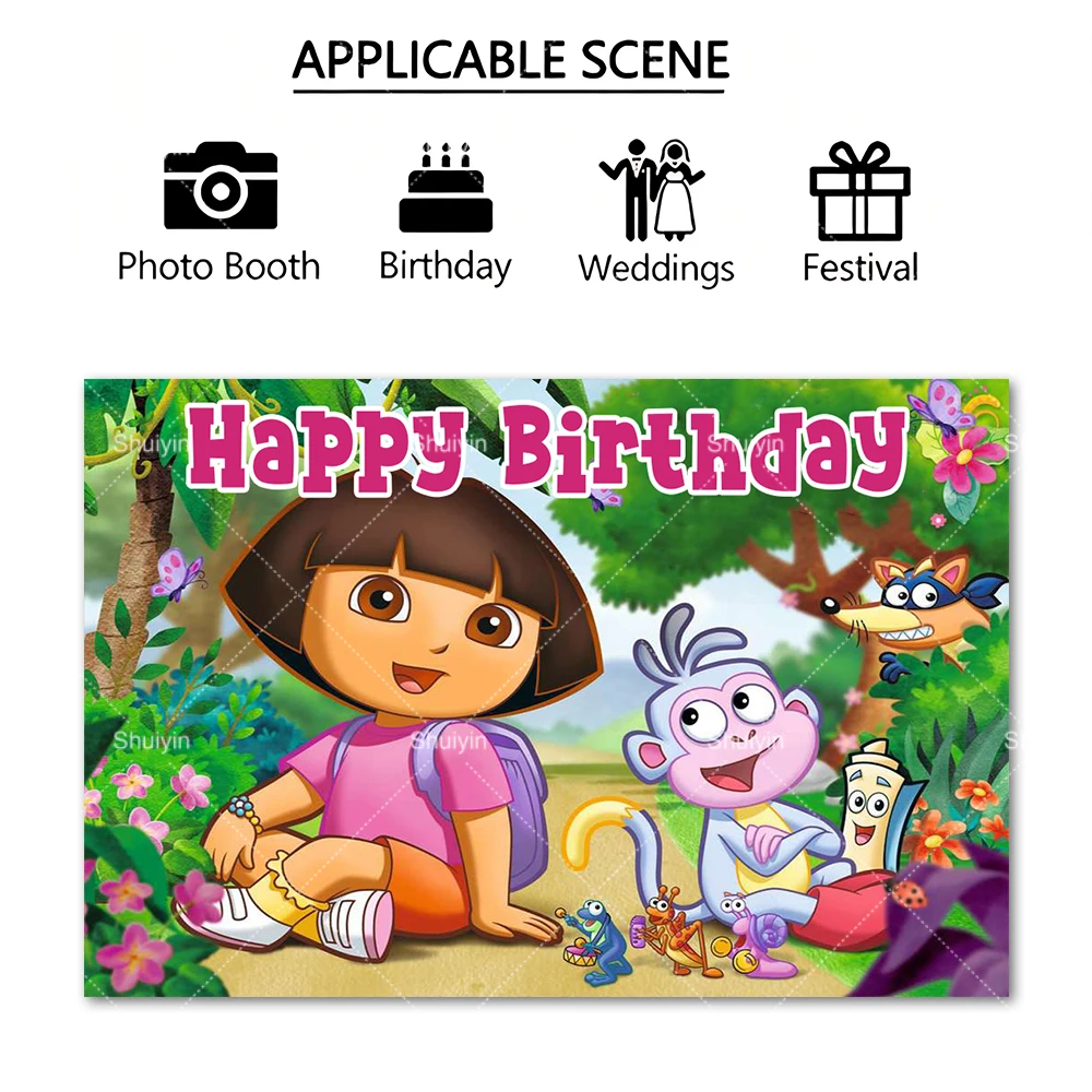 Cartoon DORA-The-Explorer Theme Backdrop Kids Birthday Party Decoration  Supplies Banner Background Baby Shower Gifts Photo Props - AliExpress, image size:1000x1000