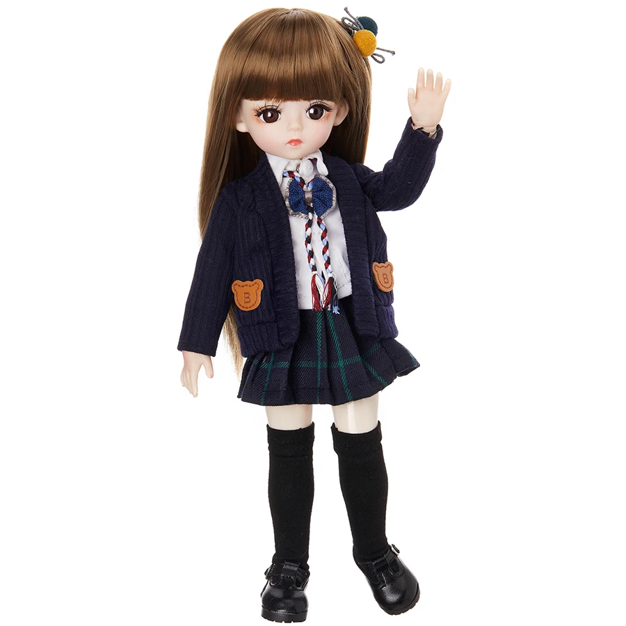 30cm Casual Full Set BJD Dolls  Jointed Face Makeup Cute Outfit BJD Doll Knitwear Skirt Toys for Daughter Girls Dark Color bjd doll clothes 1 3 sd dd toys ball jointed doll jumper skirt overalls shirt heels lace up boots