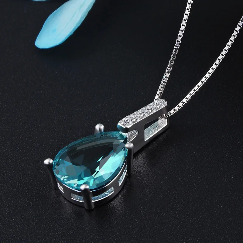 Silver Pendant Necklace New Pure Natural Blue Topaz S925 Carat Pendant Necklace for Women