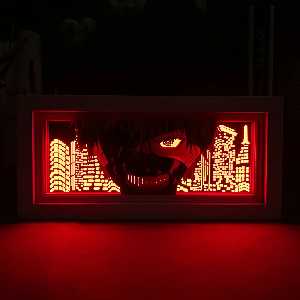 

Anime Lightbox Tokyo Ghoul mask for Bedroom Decoration Nightlight Manga Table Desk Lamp Paper Cut Light Box figurine ken kaneki
