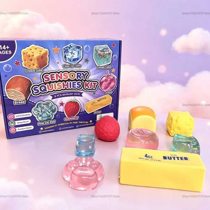 New Random Color 8pcs/Box TPR Maltose-Filled Squishy Toy, Slow Rising Stress Relief Sensory Fidget Decompression Blind Box Gift