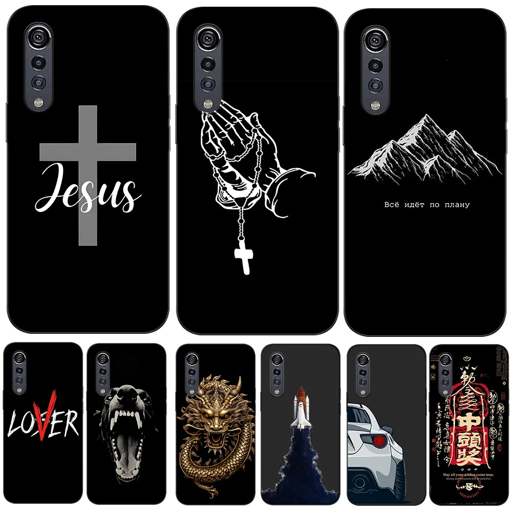 Custodia Per Lg Velvet 5G Cover Posteriore Per Telefono Soft Silicon Black Tpu Simple Pattern Jesus Cross
