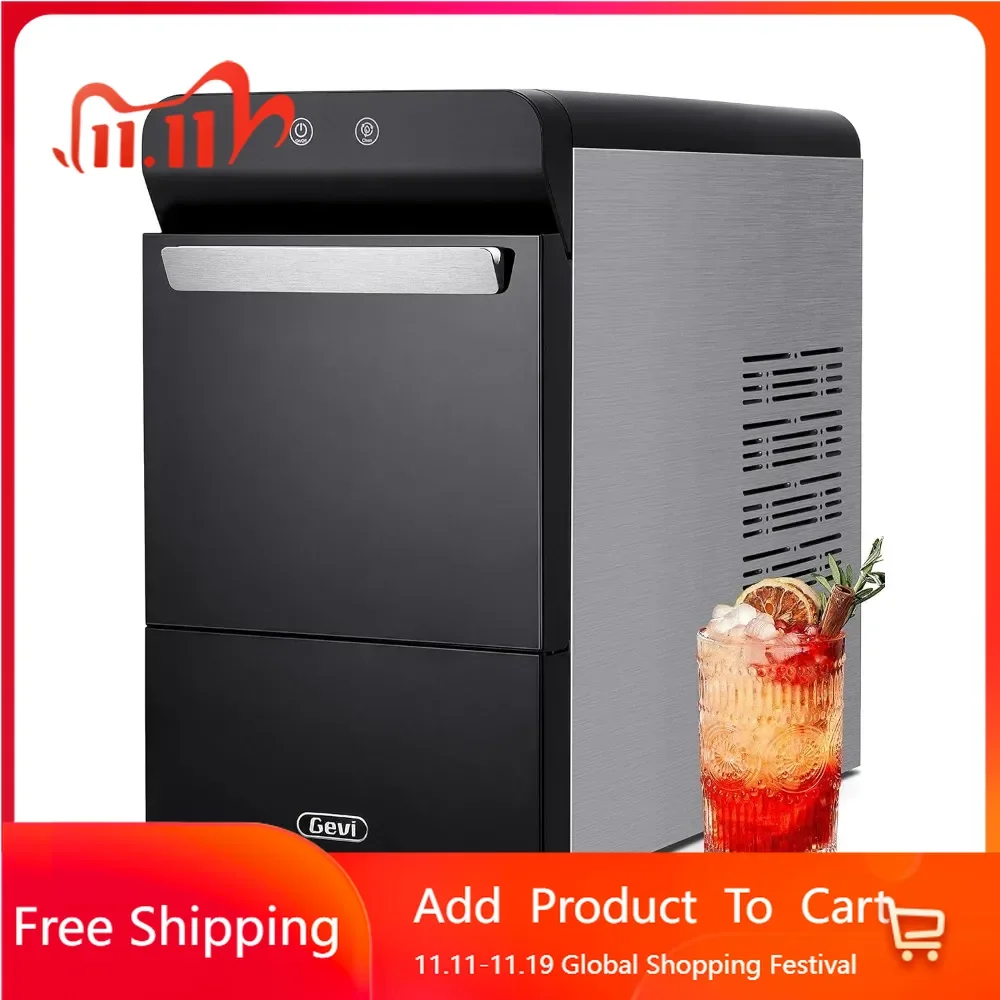 Household countertop ice maker, self-cleaning particles open and pour in water to replenish, stainless steel shell black