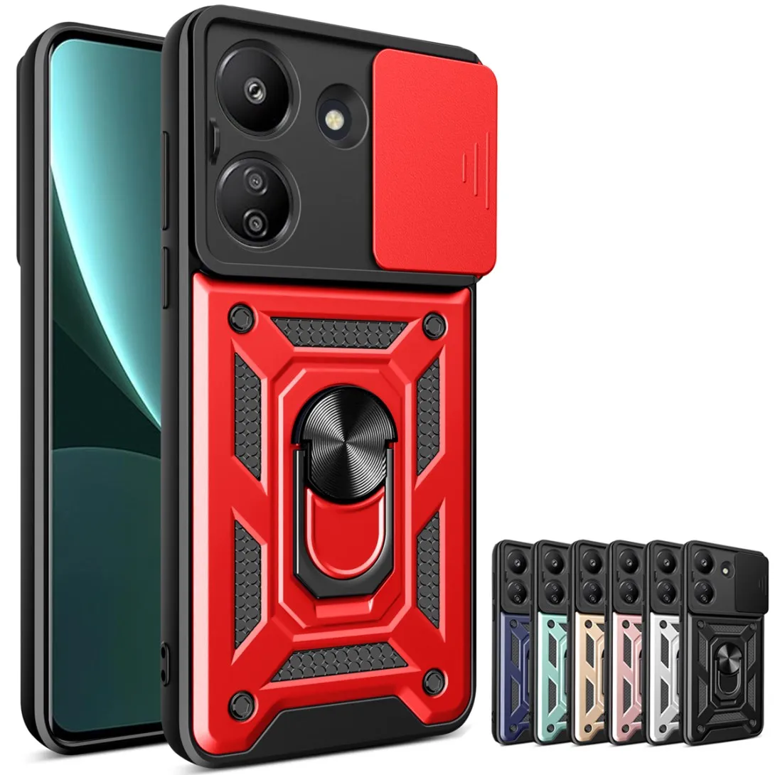 Shockproof Slide Lens Protector Phone Case with Ring Holder and Coque s