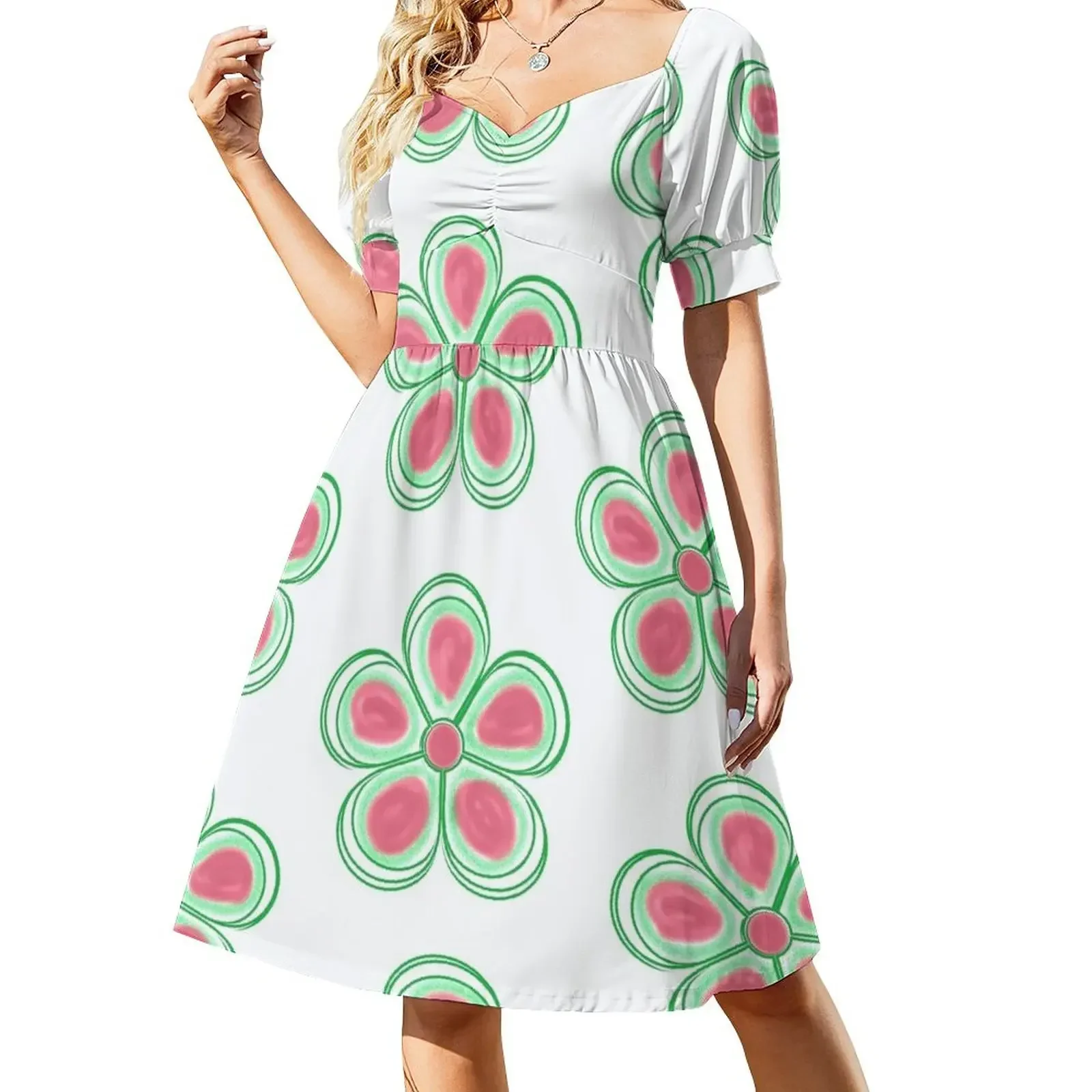 thumbnail image 1 of Vestido floral verde eterno de manga corta Vestidos de novia Cóctel de vestidos, 1 of 8