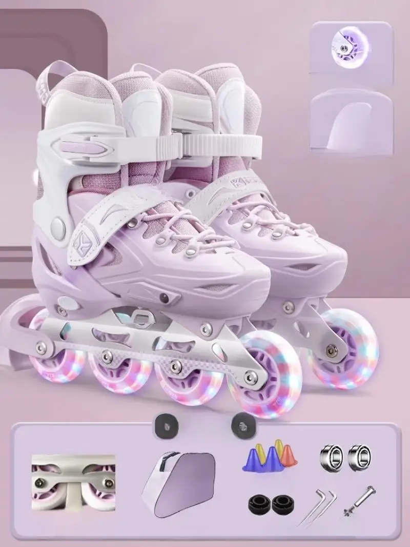 Inline Roller Skate Shoes Knee Elbow Pads Helmet Set 4 Wheels Flashing Outdoor Skating For Beginner Adult Unisex roller skates
