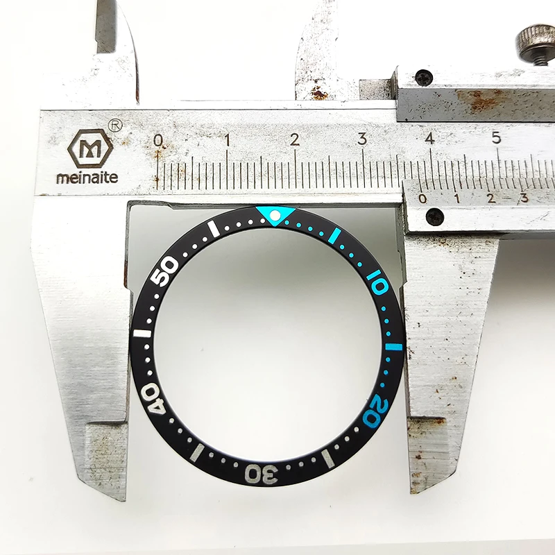 Mod SKX007 Uhrenlünetteneinsatz, passend für SKX007 SKX009 SKX171 SRPD Uhrengehäuse, blauer Stil, zweifarbiger Lünetteneinsatz, Durchmesser 38 mm x 31,5 mm – Detail 7