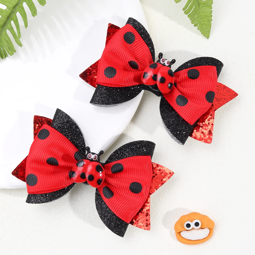 2 Stück/Packung Haarspangen mit Marienkäfer-Muster, Haarschmuck für Mädchen, Kinder, Haarnadel, Kopfbedeckung, Haarschleifen, ideales Geschenk für Mädchen
