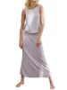 Women Skirt Set Sleeveless Crew Neck Tie-up Vest with Low Waist Long Skirt Summer Outfit 1