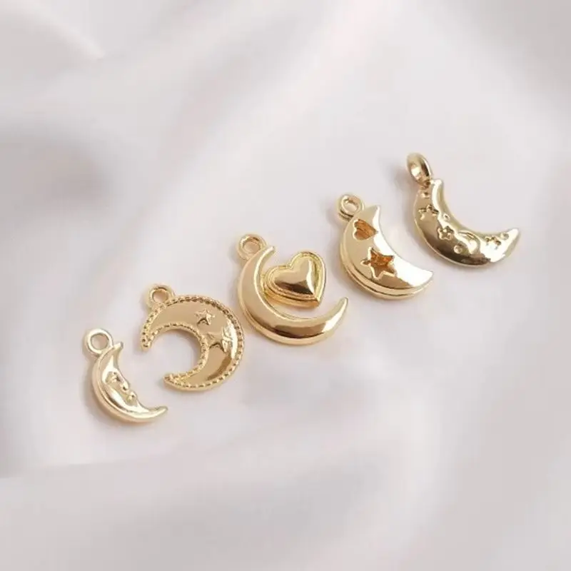 14K 금 도금 달 펜던트 액세서리, DIY 손 팔찌 헤드피스 귀걸이, 별과 달 펜던트 소재