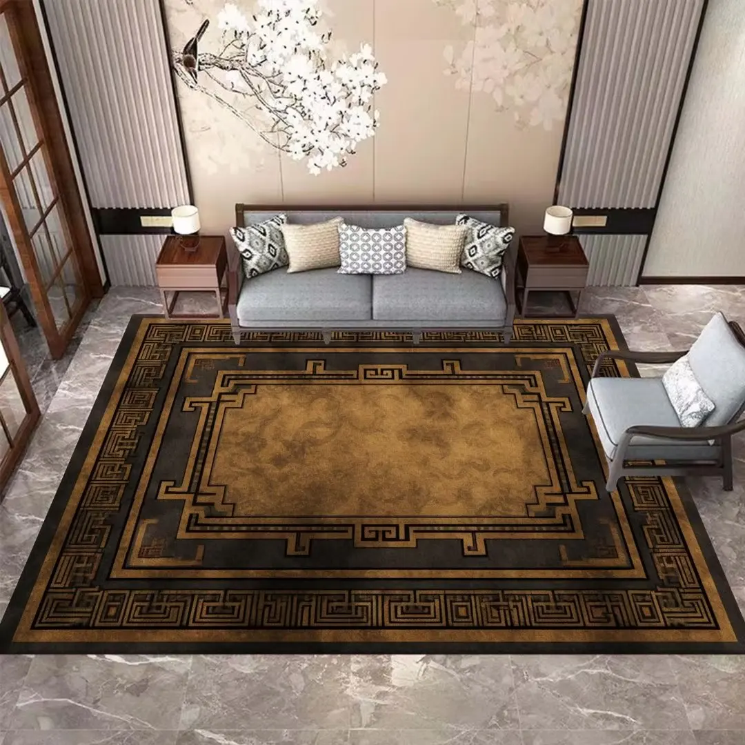 Retro Gold Black Carpets for Living Room Sofas Luxury Large Area Rugs