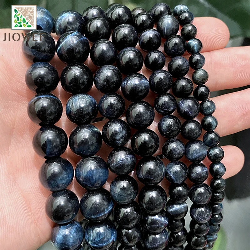 Dunkelblaue schwarze Tigerauge-runde Perlen für die Schmuckherstellung, Naturstein, DIY-Armband, Halskette, Zubehör, 38,1 cm Strang, 6, 8, 10, 12 mm