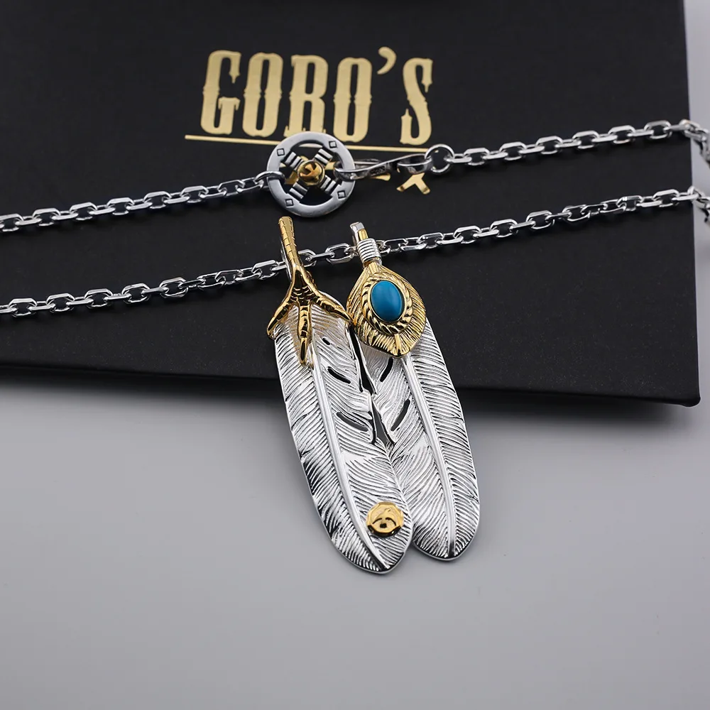 Eagle claws inlaid blue pine feather necklace