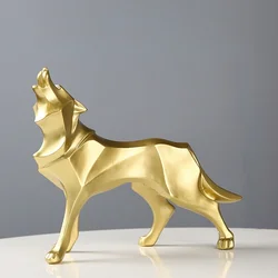 Contemporary Geometric Wolf Sculpture - Artistic Resin Animal Statue (Gold)