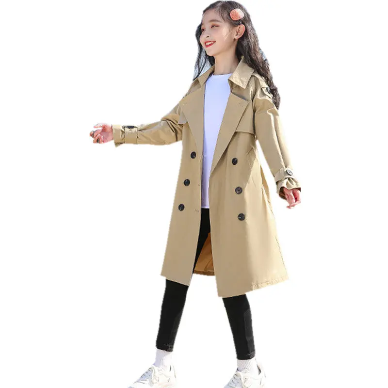 

2023 Spring Autumn Baby Girls Trench Coats Double Breasted Jacket For Girls Clothing Solid Tops Kids Windbreaker Teens Outerwear