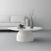 Modern Round Coffee Table, 35.4 inch White Drum Design, Contemporary Minimalist Living Room Table 4