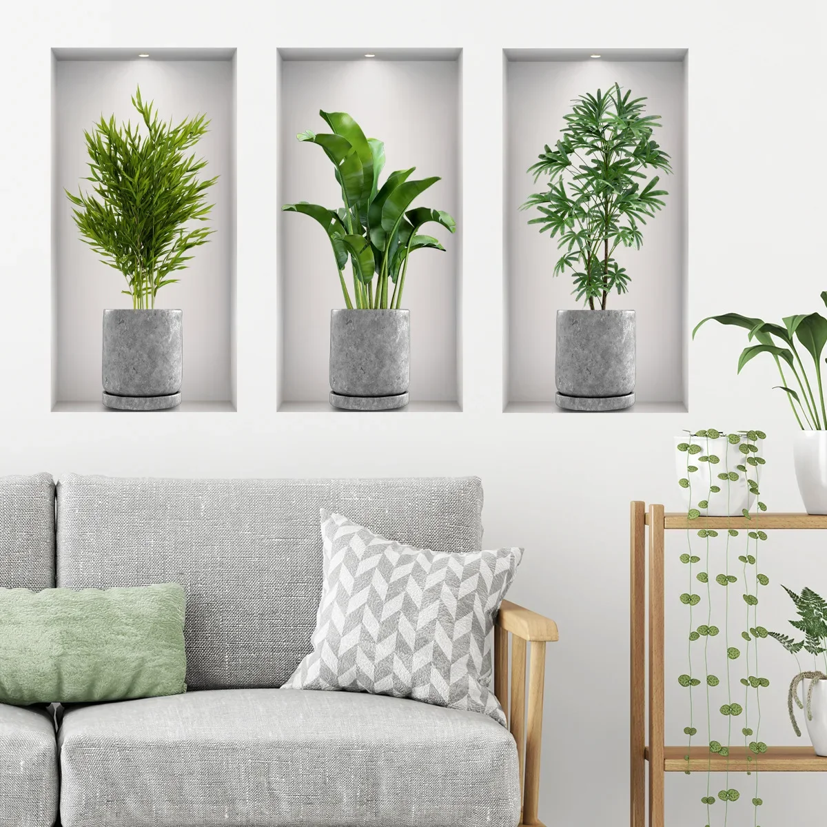 3 Sheets Green Plant Potted Plant Wall Sticker 3D False Window Wall Sticker Vinyl Living Room Background Decoration Decal
