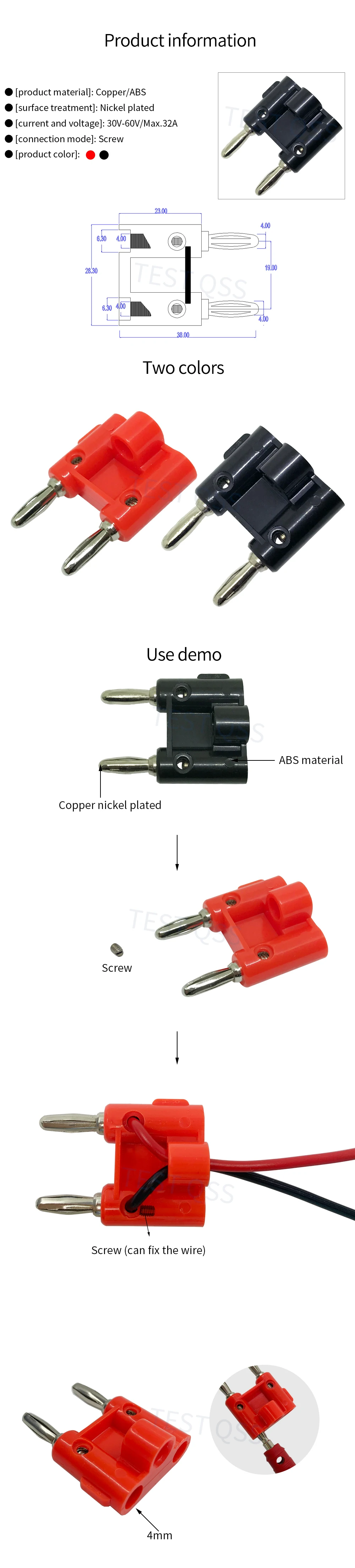 amplificador, Terminal Twin, Adaptador Casal, 4mm, Q.10044, 5Pcs