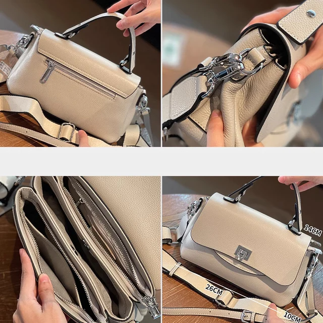 Women's Genuine Cowhide Leather Solid Color Crossbody Bag Casual Ladies Commute Handbag Luxury Designer Messenger Shoulder Bag 6