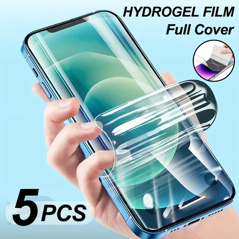 

5Pcs Full Cover Hydrogel Film Soft Screen Protector For IPhone 15 Pro Max 14 Pro 13 12 Mini Pro 11 Pro 7 8 15Plus XR XS Max Film