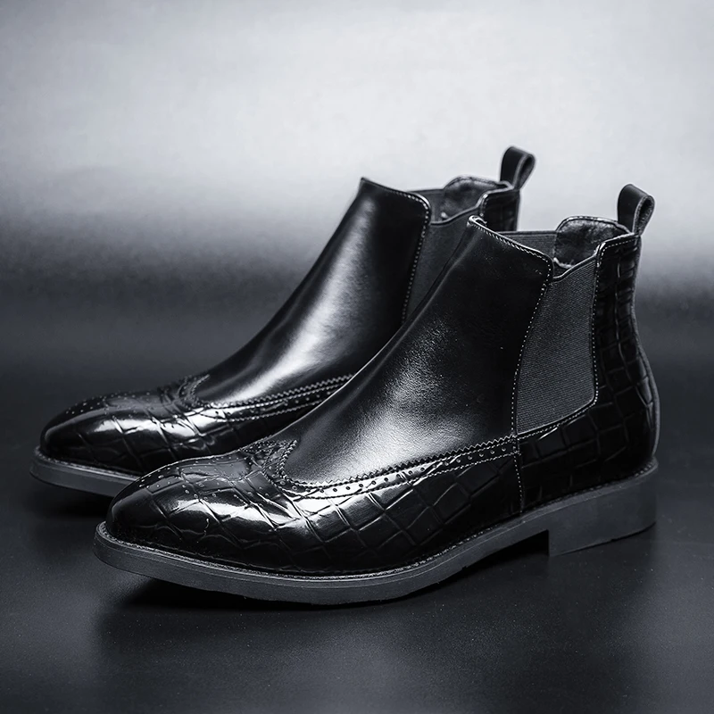 

Leather shoes men's business formal pointy British Korean suit thick sole lace-up youth Chelsea men's boots