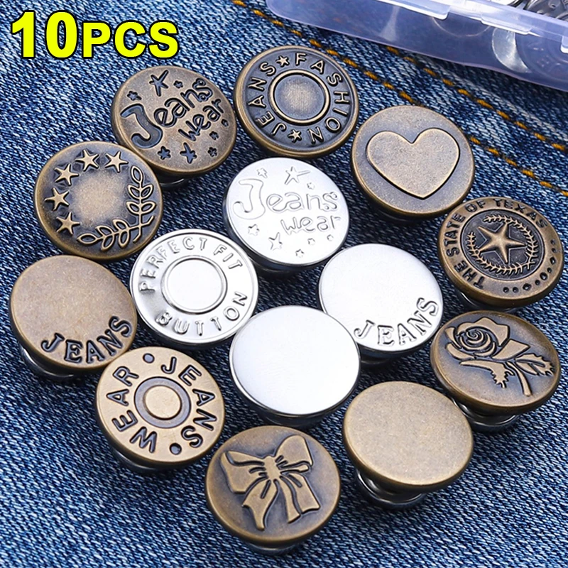 10pcs Retro Metal Buttons Detachable Snap Fastener Pants Pin For Je