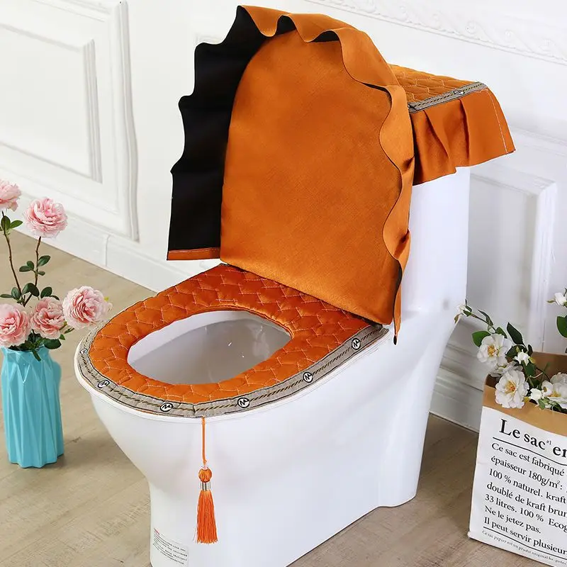 New 3 Piece Toilet Set Fabric Lace Potty Seat Zipper Household Four Seasons Toilet Mat Double-Sided Seat Cover