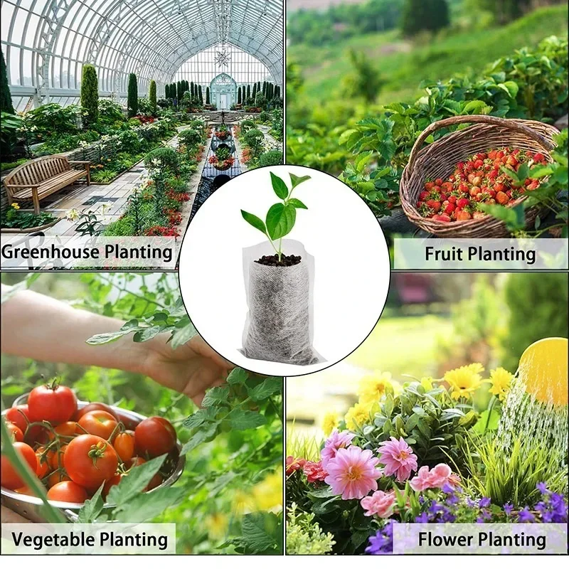 100/500PCS Biodegradable Nursery Grow Bags Non-woven Plants Seed Grow Pockets Garden Flower Vegetable Seedling Care Accessories 5