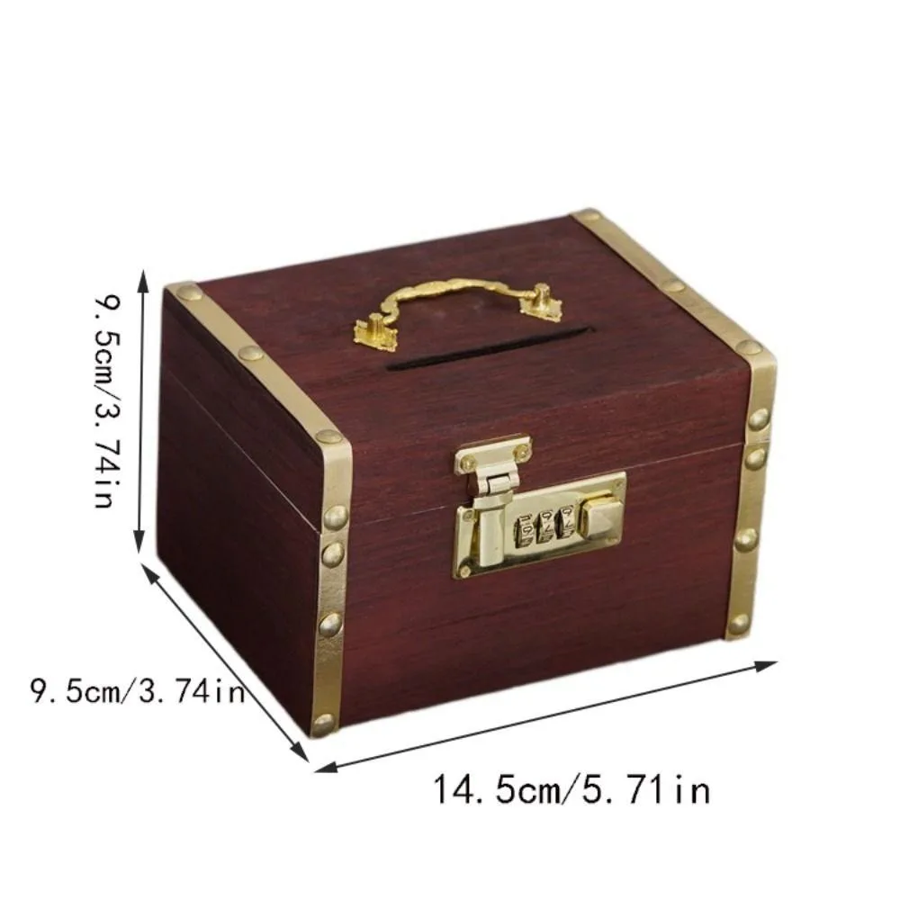 Safe Box Piggy Bank Organizer Treasure Storage Box Money Jar with Combination Lock Wooden Treasure Chest