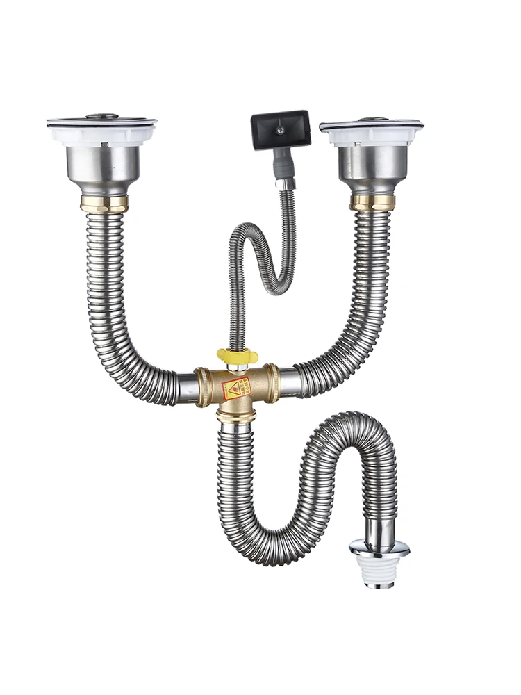 

Kitchen Stainless Steel Double-groove Sink Drain Pipe Fittings Deodorant Set Universal 304 60cm