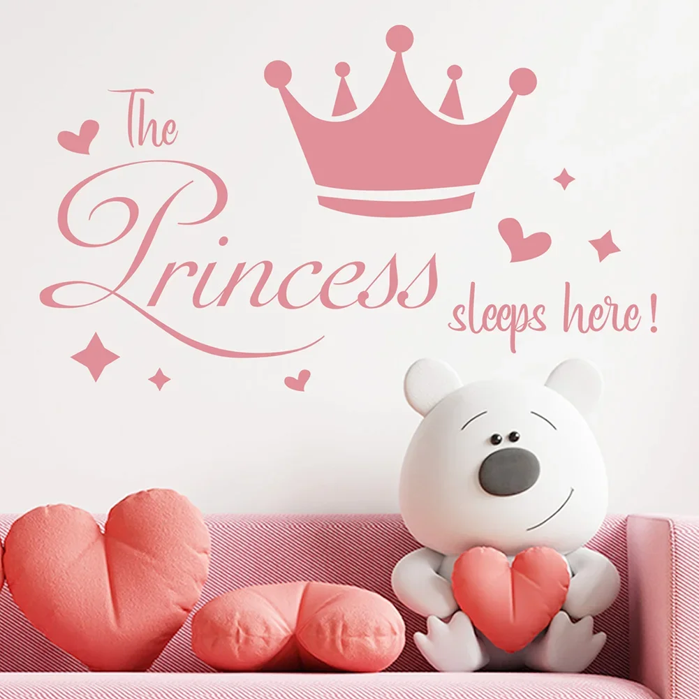 The Princess Sleeps Here The Crown Custom Girls Room Wall Stickers DIY Wall Decoration Nursery Kids Baby Room Wall Sticker 2