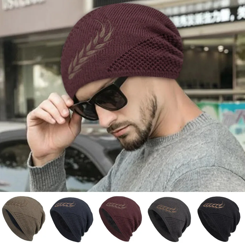 

Unisex Warm Winter Hat Fashion Wheat Embroidered Knitted Hat Men & Women Add Fur Lined Thick Casual Ski Beanie Bonnet Cap New