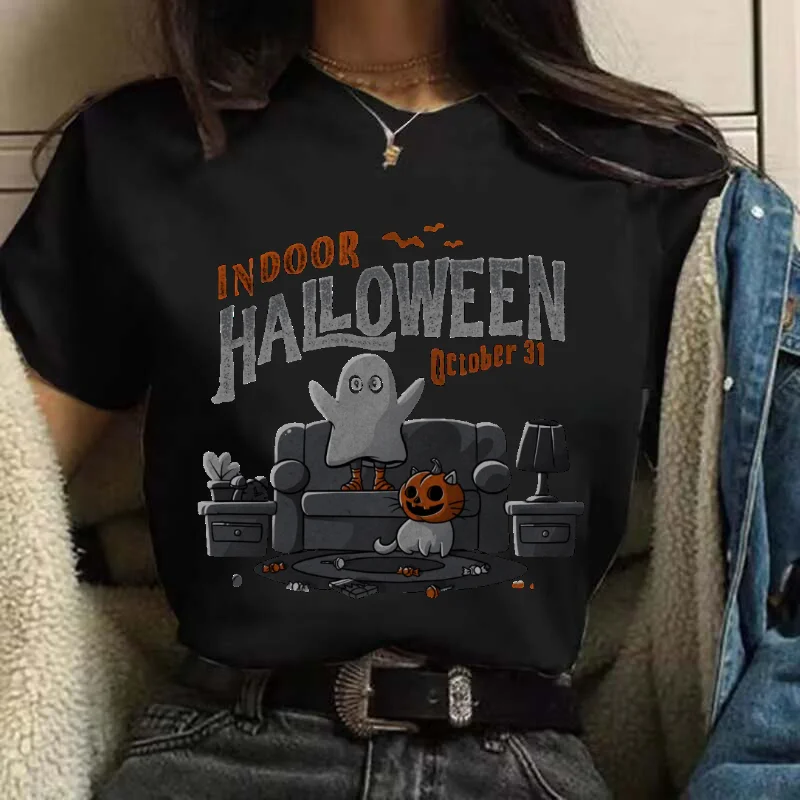 

Одежда, футболка на Хэллоуин, топ, летняя модная повседневная женская Акварельная футболка с коротким рукавом и забавным рисунком тыквы