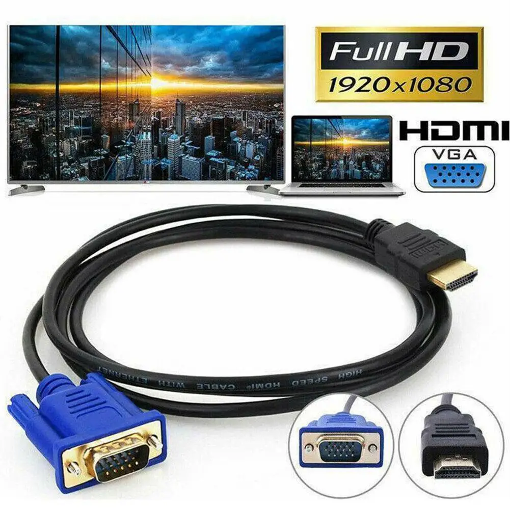 Кабель-преобразователь 1080P HDMI в VGA с аудио источником питания, Переходник HDMI папа в VGA мама, адаптер для планшета, ноутбука, ПК, ТВ