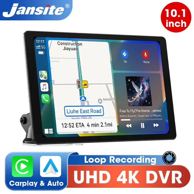 Jansite 10.1 ''4K Dashcam 4:3 grand écran Carplay Android Auto DVR voiture systèmes intelligents lecteur vidéo multimédia Radio stéréo 1