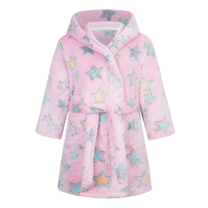 New Winter Kids Sleepwear Flannel Warm Hooded Bathrobe Children Kigurumi Plush Pajamas Long Sleeve Robe Clothes 4 6 7 9 12 16Y