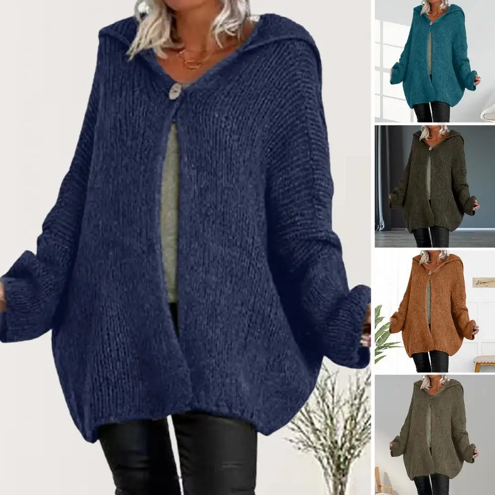 

Однотонный теплый трикотажный свитер средней длины на одной пуговице с капюшоном Осень-зима свободный свитер с рукавом «летучая мышь» Верхняя одежда