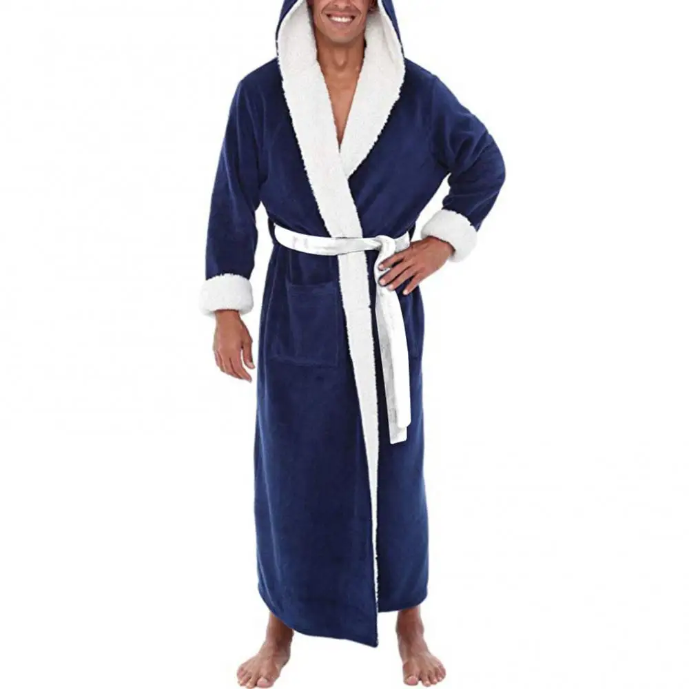 Flannel Robe flannel robe cotton bathrobe Bathrobe Clothes Nightgown Sleepwear Casual Long Sleeve Mens Man Winter Warm Flannel Robe Plush Shawl Male Bath Robe Lounge Home